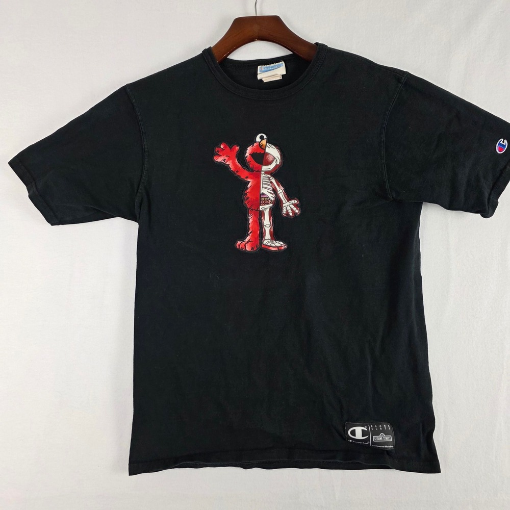 Champion Sesame Street Elmo Skeleton Graphic T-Shirt Mens Medium Black